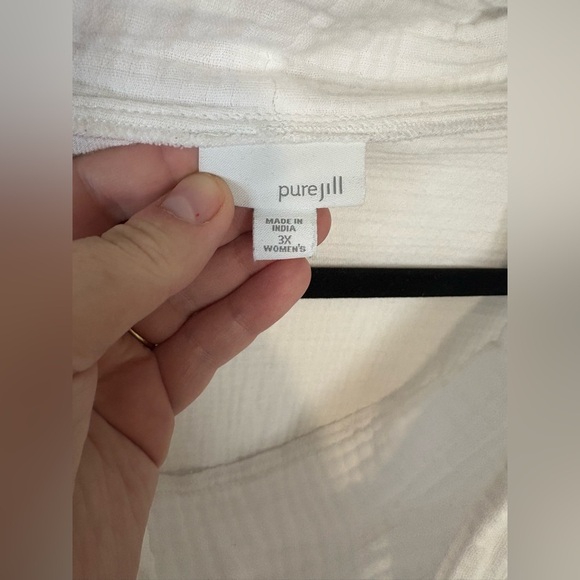 Pure Jill White Textured Cotton Pullover – Size 3X – Beachy Funnel Neck Tunic - Picture 2 of 12